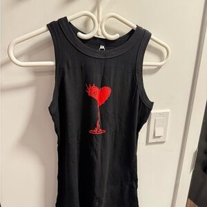 Black Sleeveless Top with Red Graphic
